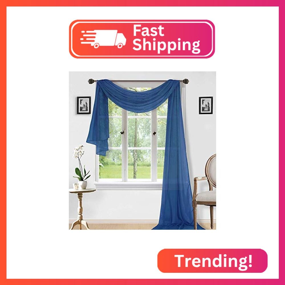 Sapphire Home Window Scarf Valance Curtains – Extra Long Sheer Valances for Wind