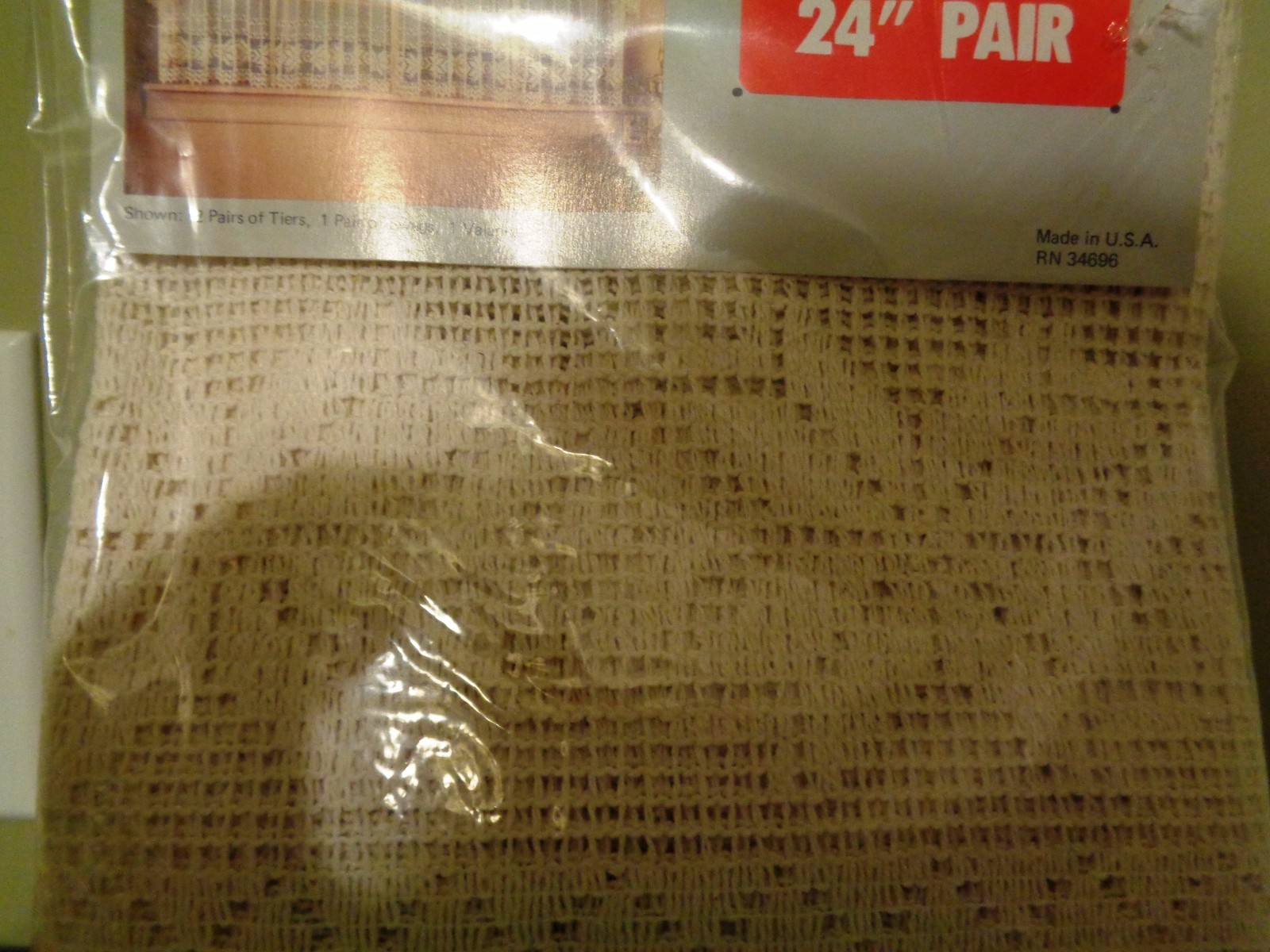 Vintage Crystal Louis Hornick Beige Natural 24″ Pair Lace Curtains, 60 X 24 Tier