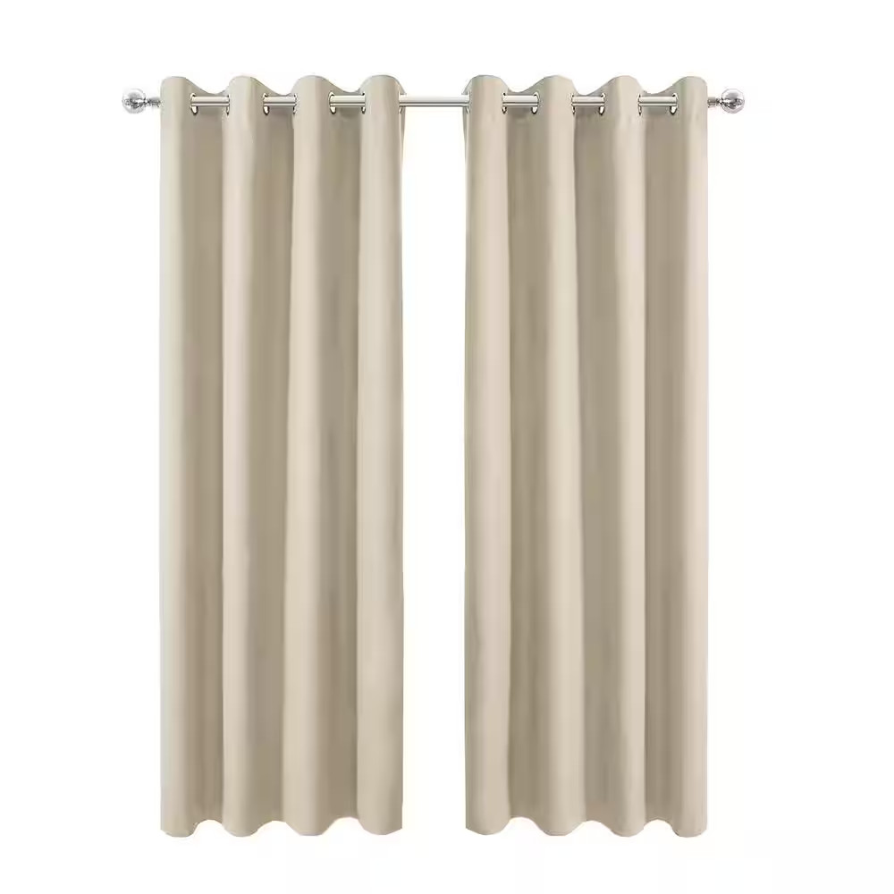 Beige 42 In. W X 54 In. L Grommet Top Blackout Curtain with Room Darkening Noise