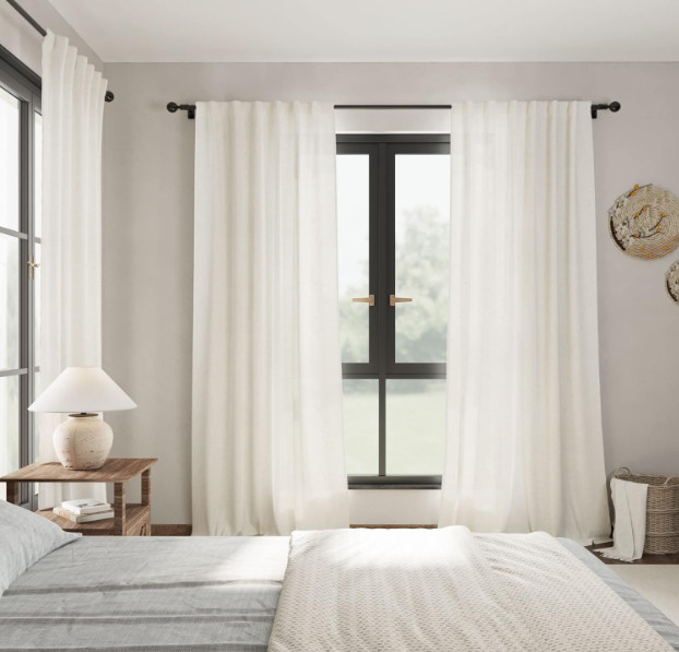 Juego de 2 Cortinas de Lino Beige 84 Inch Semitransparentes para Sala de Estar