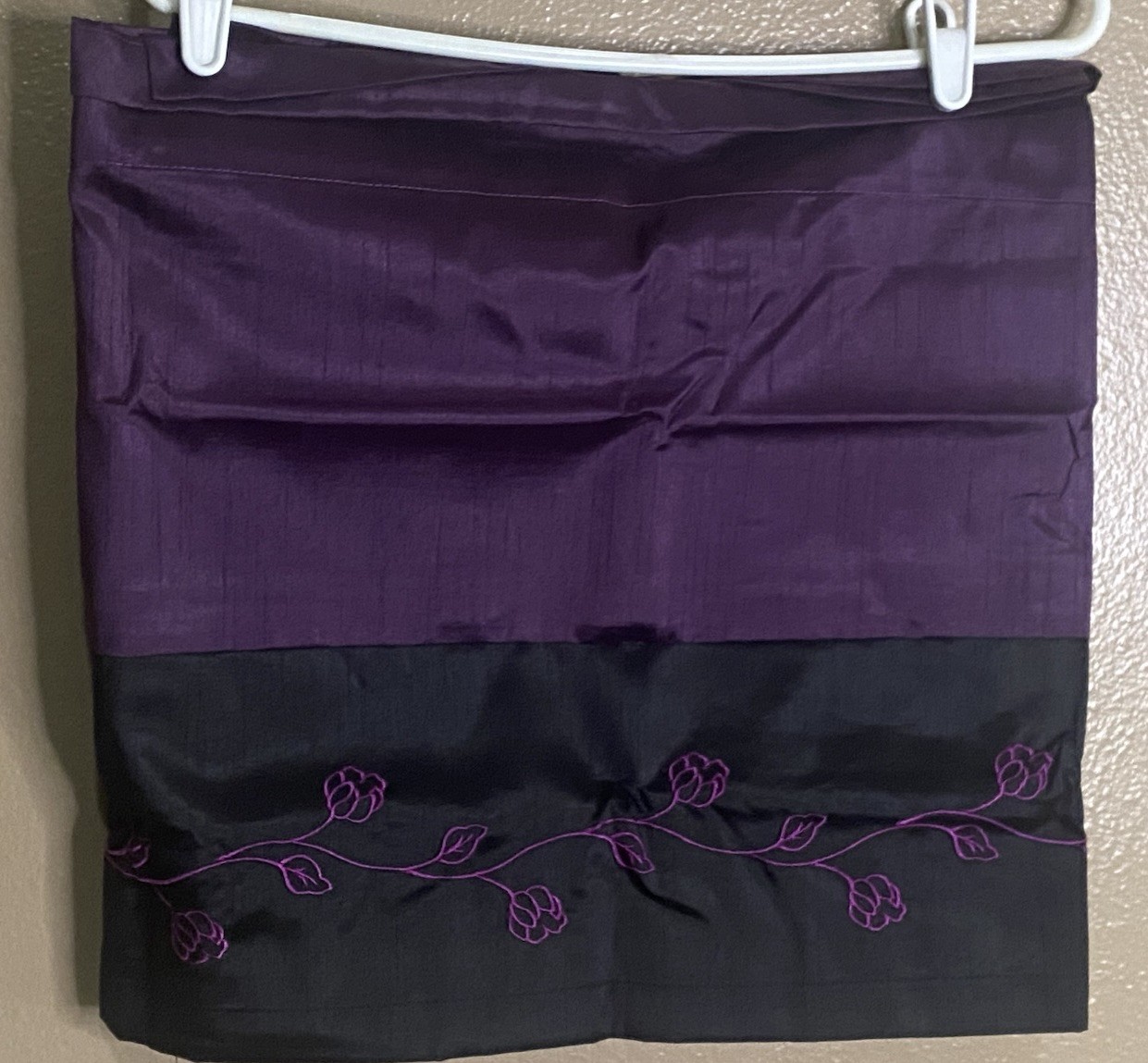 Curtain Valance 80” x 17” Black And Purple Embroidered Flowers Lot Of 2