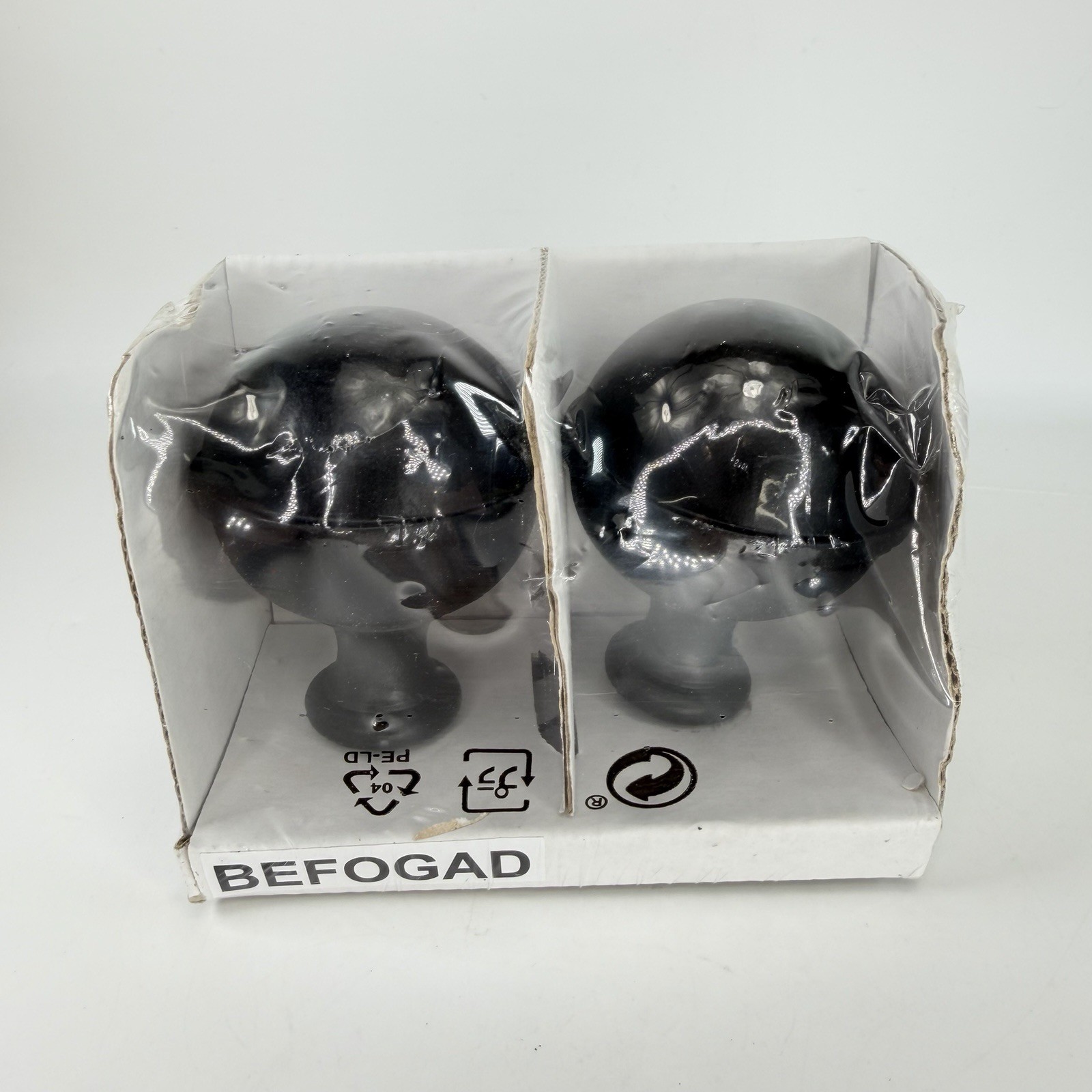IKEA Befogad 1 Pair Black Metal Spherical Finials for Curtain Rods 102.801.23