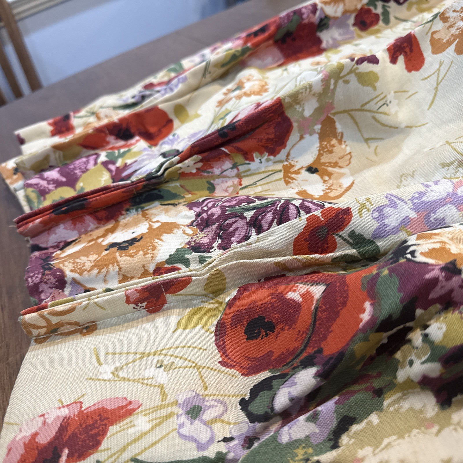Curtain Drapes Pinch Pleat RETRO Floral Cottage Granny 26X56 CUTTER