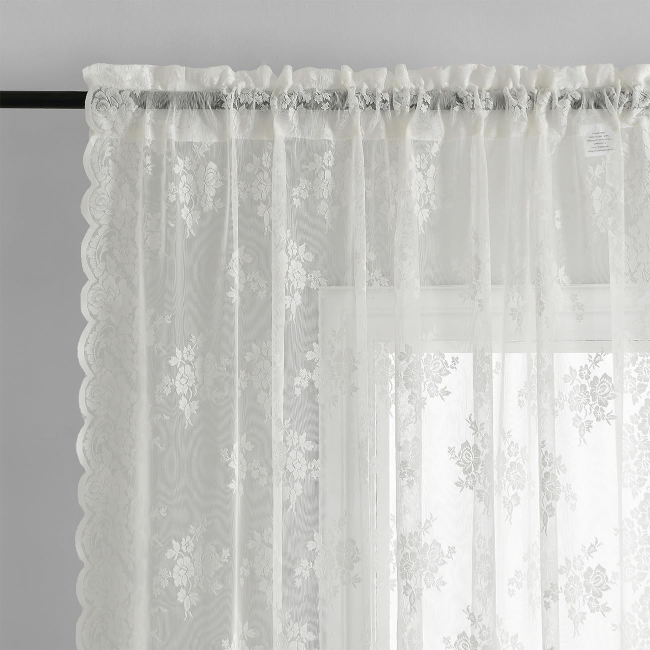 Kotile Ivory Lace Curtains 36 Inch Length 2 Panels, Country Rustic Floral Lac…