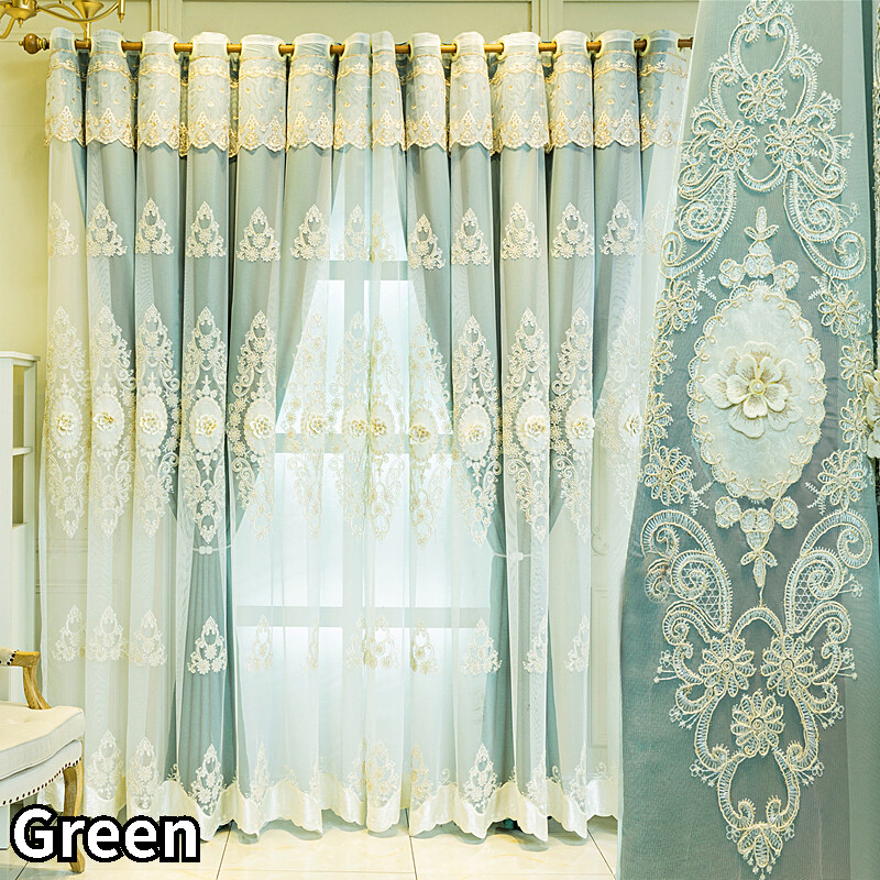 1 Panel Blackout Curtain Double Layer Window Tulle Drape Valance 3D Flower Home