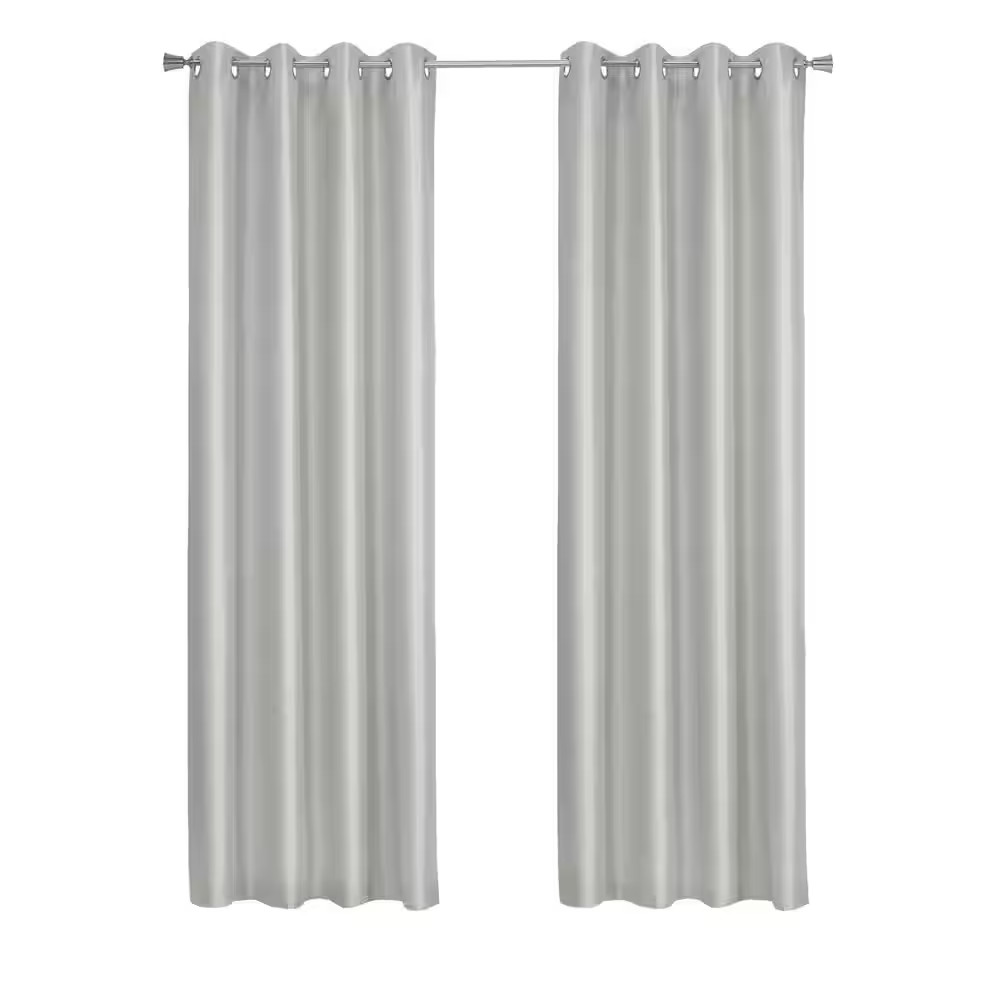 Glacier Silver Polyester Faux Silk 52 In. W X 63 In. L Grommet Indoor Blackout C