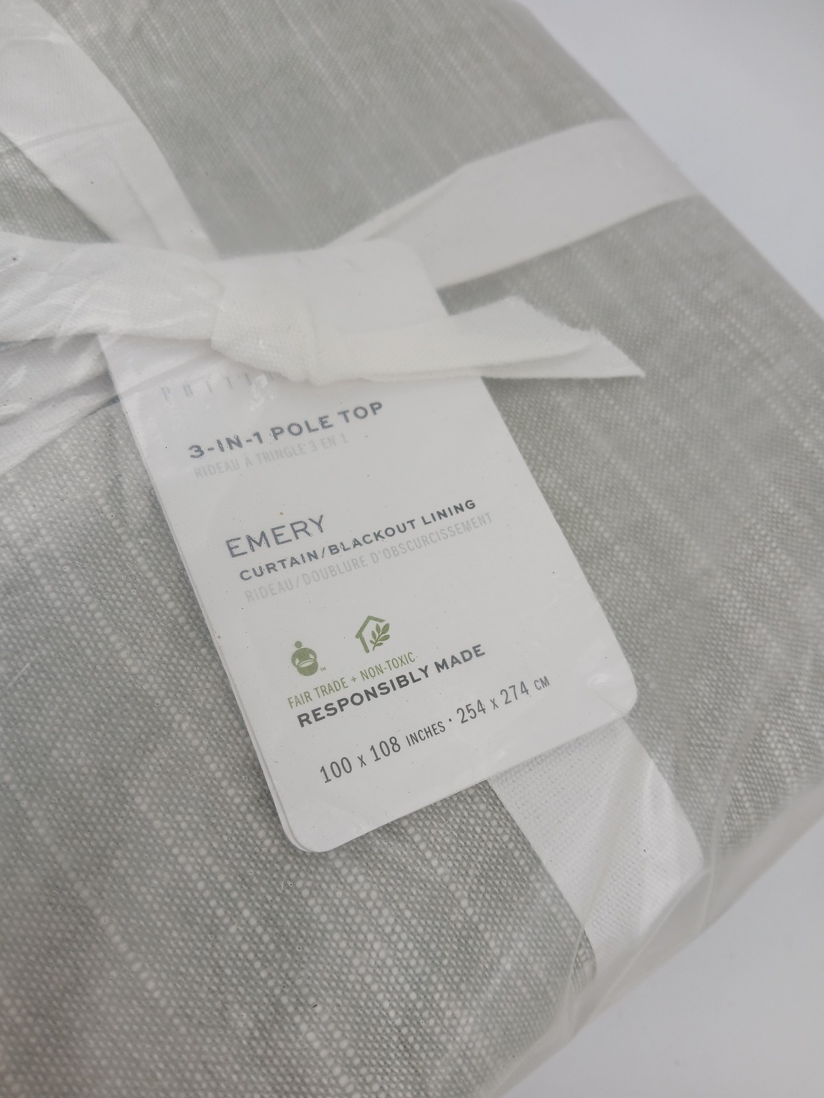 Pottery Barn Emery Curtain Blackout Lining 3-in-1 Pole Top 100×108 Fair Trade