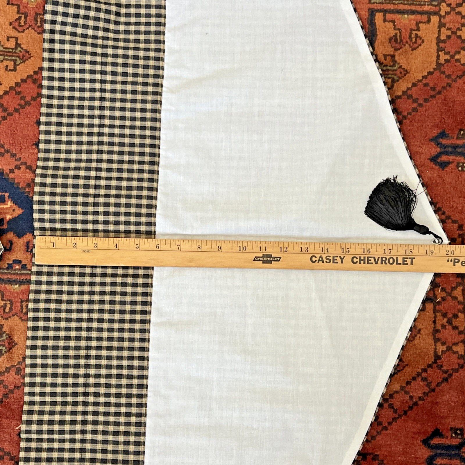 WAVERLY ~ Three Marquette Ascot Valances 50” X 20″ Black Tan Check w/Tassel