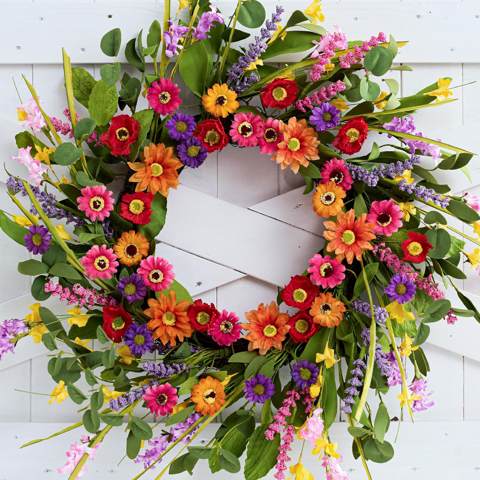 WSTPUPU Artificial Spring Wreath 22 Inch Summer Wreaths 22inch, Multicolor