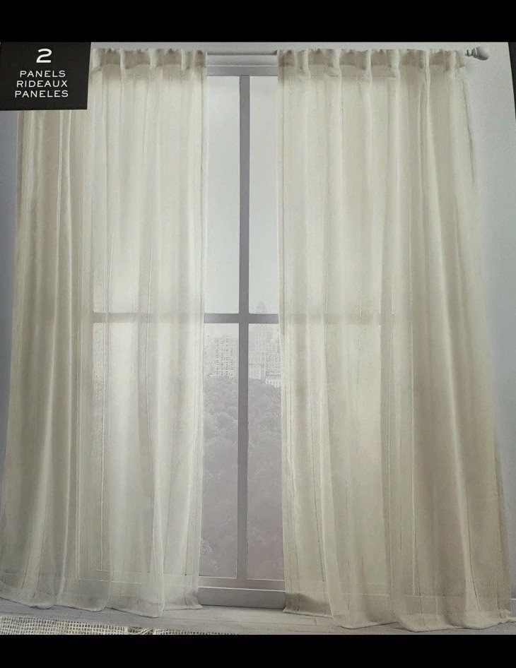 Ralph Lauren 2 Hamilton Curtain Panels 54×84 Sheer Beige New