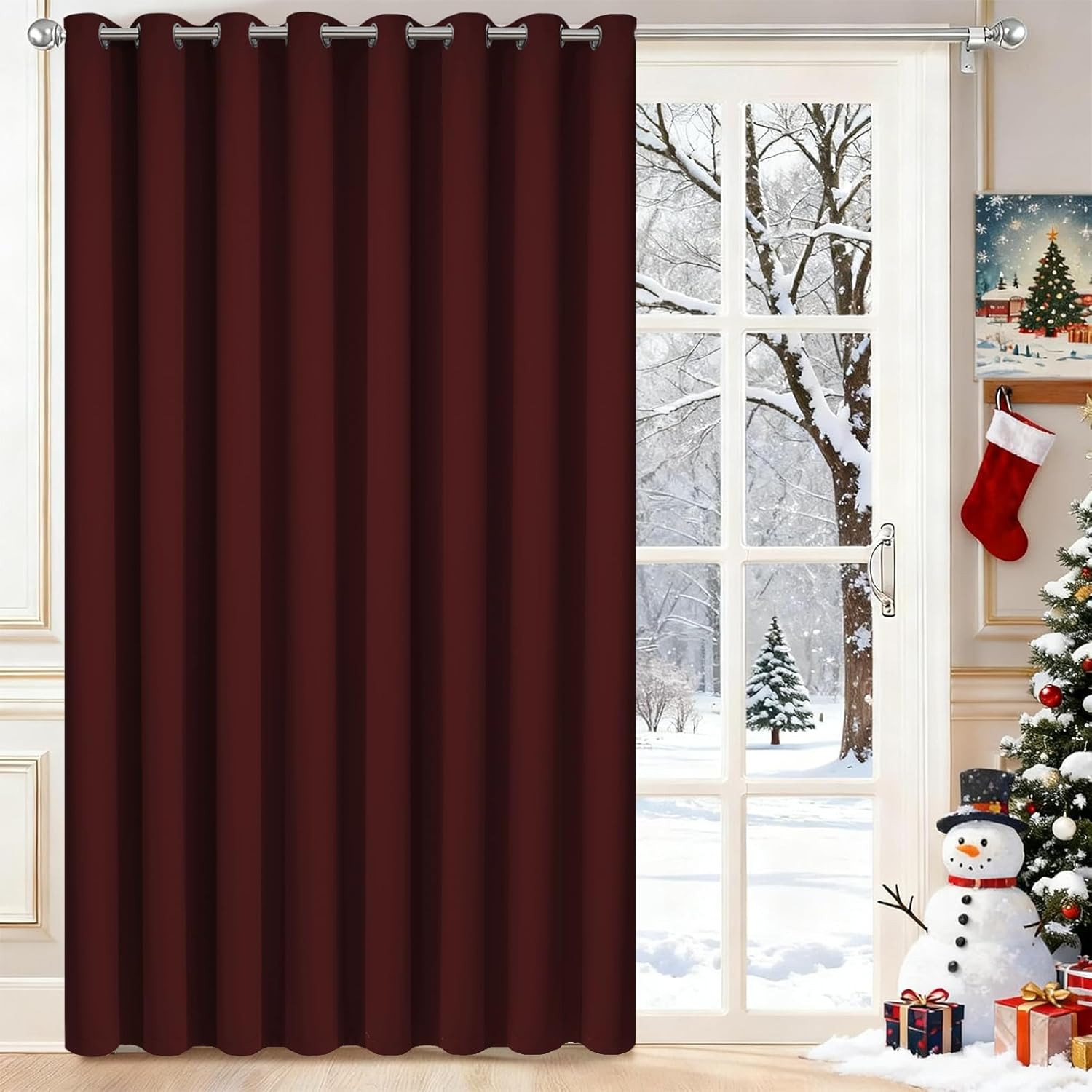 Extra Wide Blackout Curtain for Sliding Glass Door, Grommet Thermal Insulated Ro
