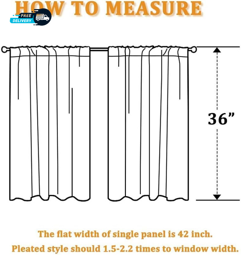Short Curtains Gray Half Window for Bedroom Wide 42 X Long 36 Inches