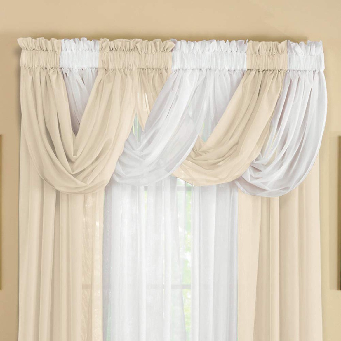 2-Piece Sheer Scoop Valance Set, Taupe