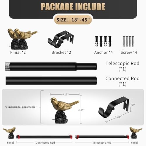 Vintage Black Curtain Rod 18 to 45 Inches Curtain Rods for 18″-45″ Vintage Gold