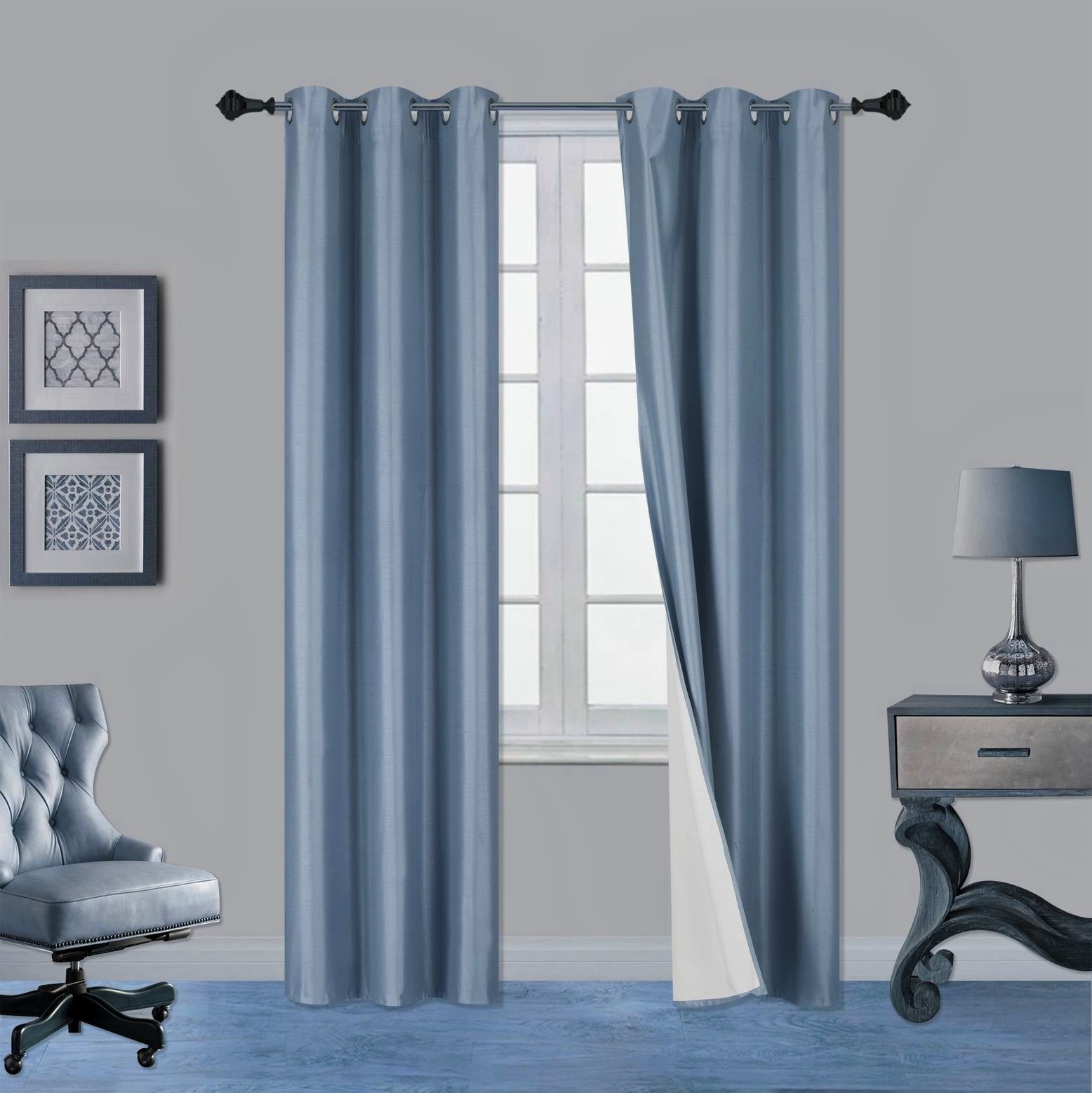 SOLID GROMMET PANEL WINDOW CURTAIN DARKENING FOAM LINED BLACKOUT 1PC SLATE BLUE