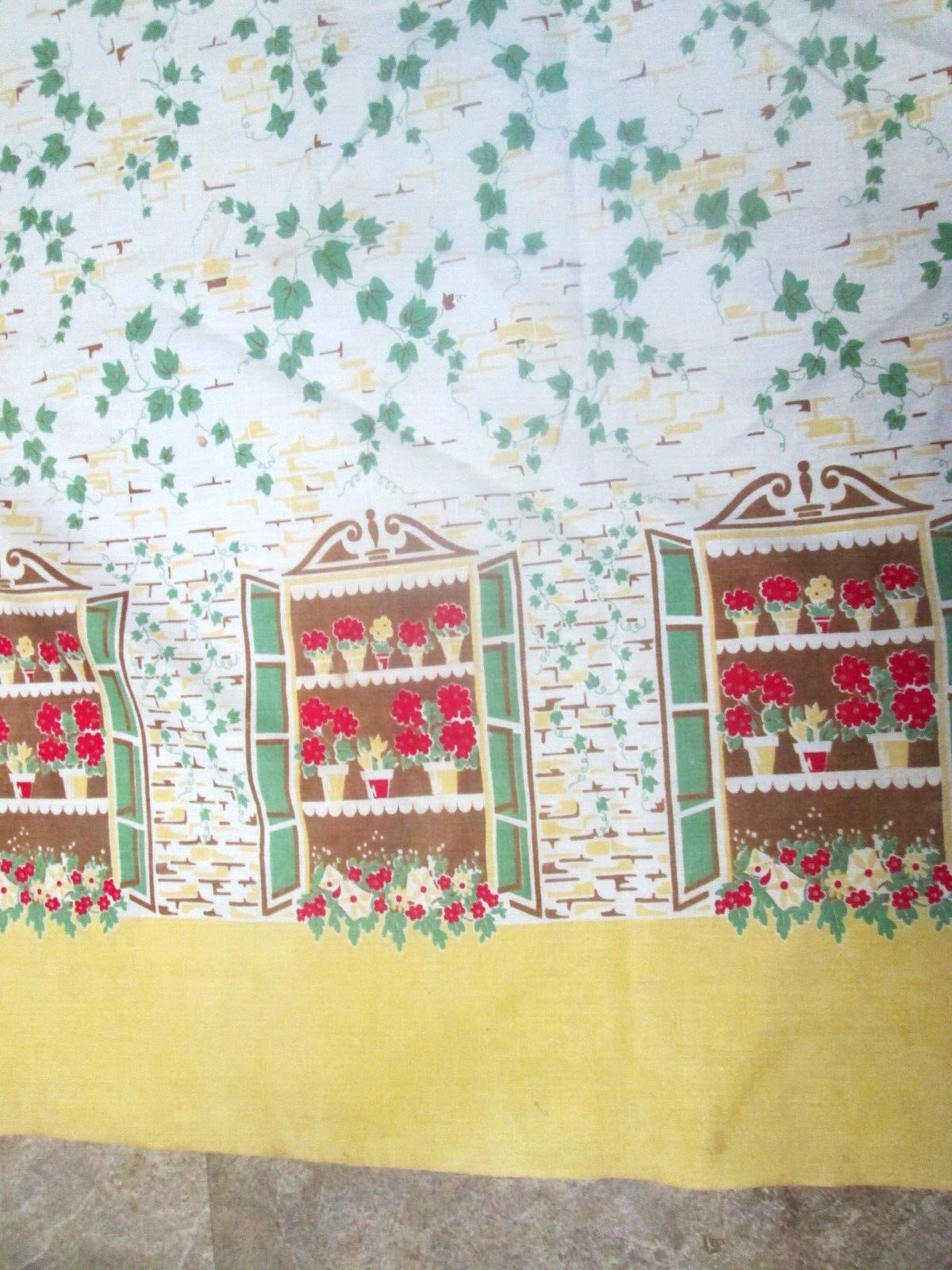 Vtg 2″ Rod Pocket Valance cotton FABRIC Ivy w/Window Box Border 137″ x 30
