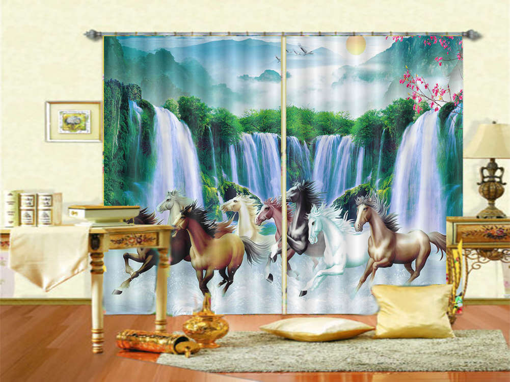 Horses Gallop Merrily 3D Curtains Blockout Photo Printing Curtains Drape Fabric