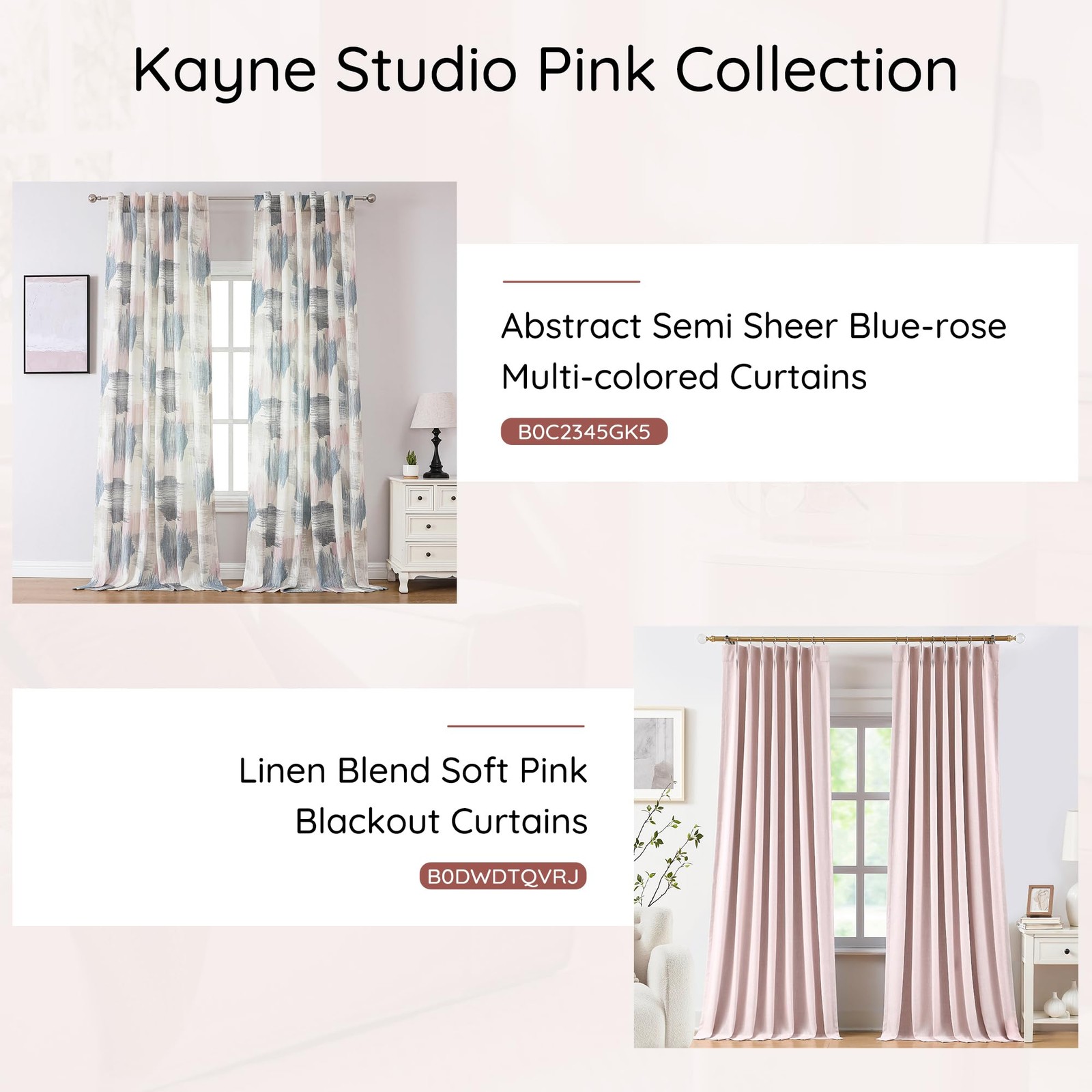 Kayne Studio Soft Pink Pinch Pleated Full Blackout Curtains Linen Blend Room