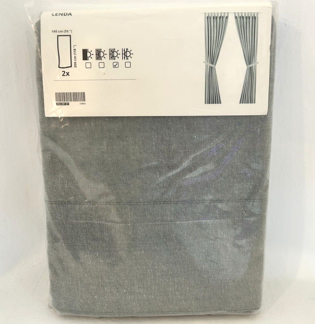 IKEA Lenda 2 Curtain Panels 55×118″ Tab Top Gray + Tie Backs