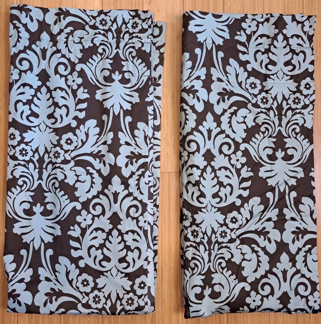Waverly Drape Curtain Panels Floral Scroll Medallion Brown & Light Blue 4 Panels