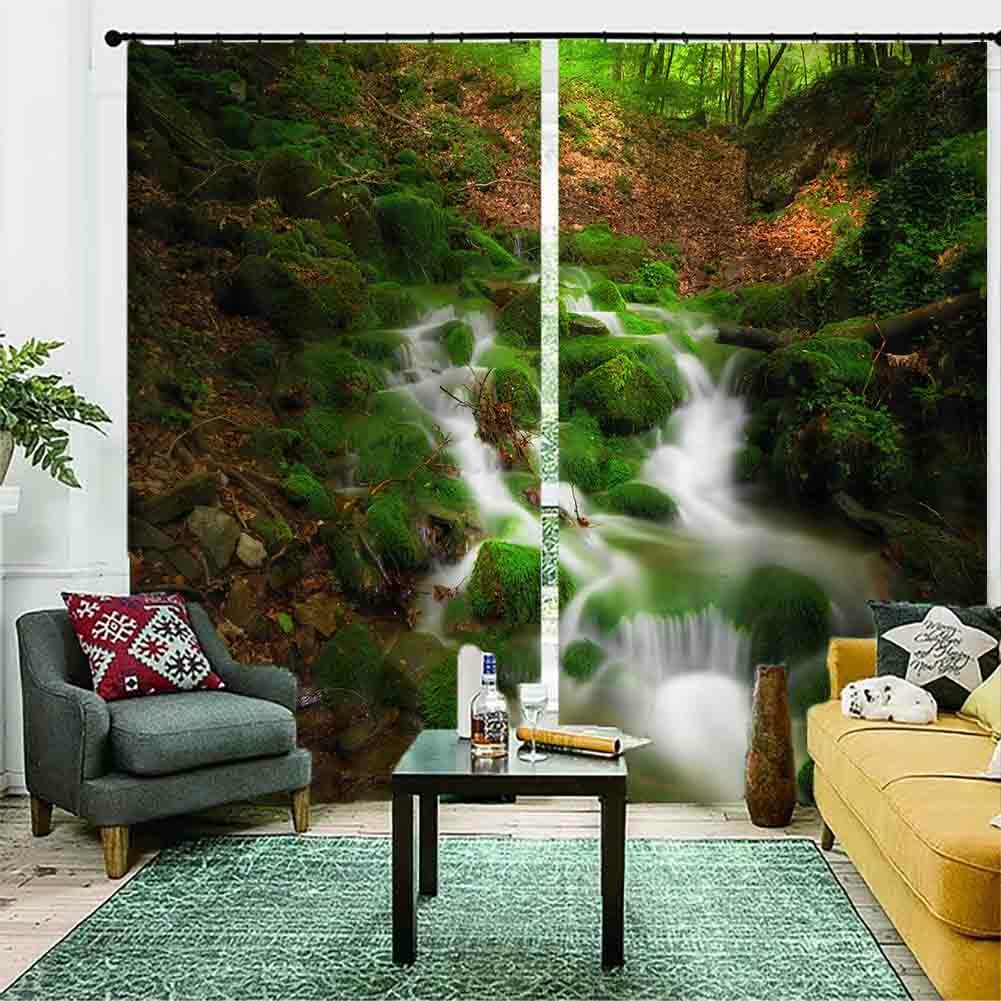 Dark Forest Waterfall 3D Blockout Photo Print Curtain Fabric Curtains Window