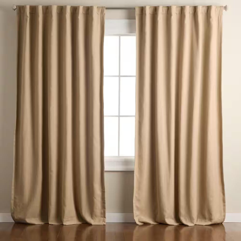 Arlo Solid Linen Texture 50 In. W X 84 In. L Polyester Blackout Taupe Curtain (S