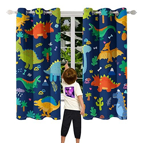 Dinosaur Curtains 2 Panels 63″ Inch Drapes Boys 63″W x 82″L (Pack of 2) Cp-2