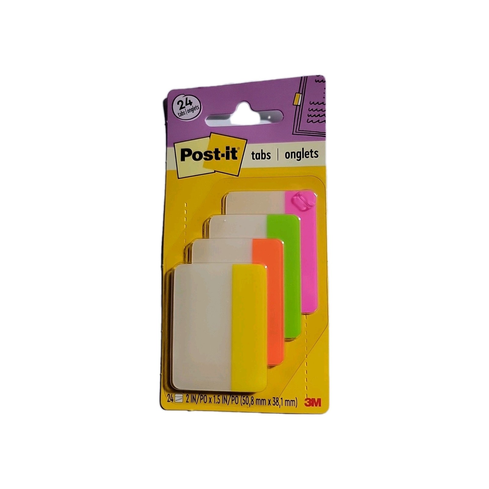 Post-it Tabs, 2 in, Solid, 24 Count (Pack of 1), Assorted Bright Colors