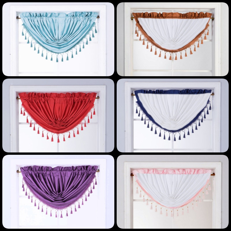 1PC RS8 1 SHADE ROD POCKET LINED FAUX SILK SMALL WINDOW VALANCE SWAG TOPPER
