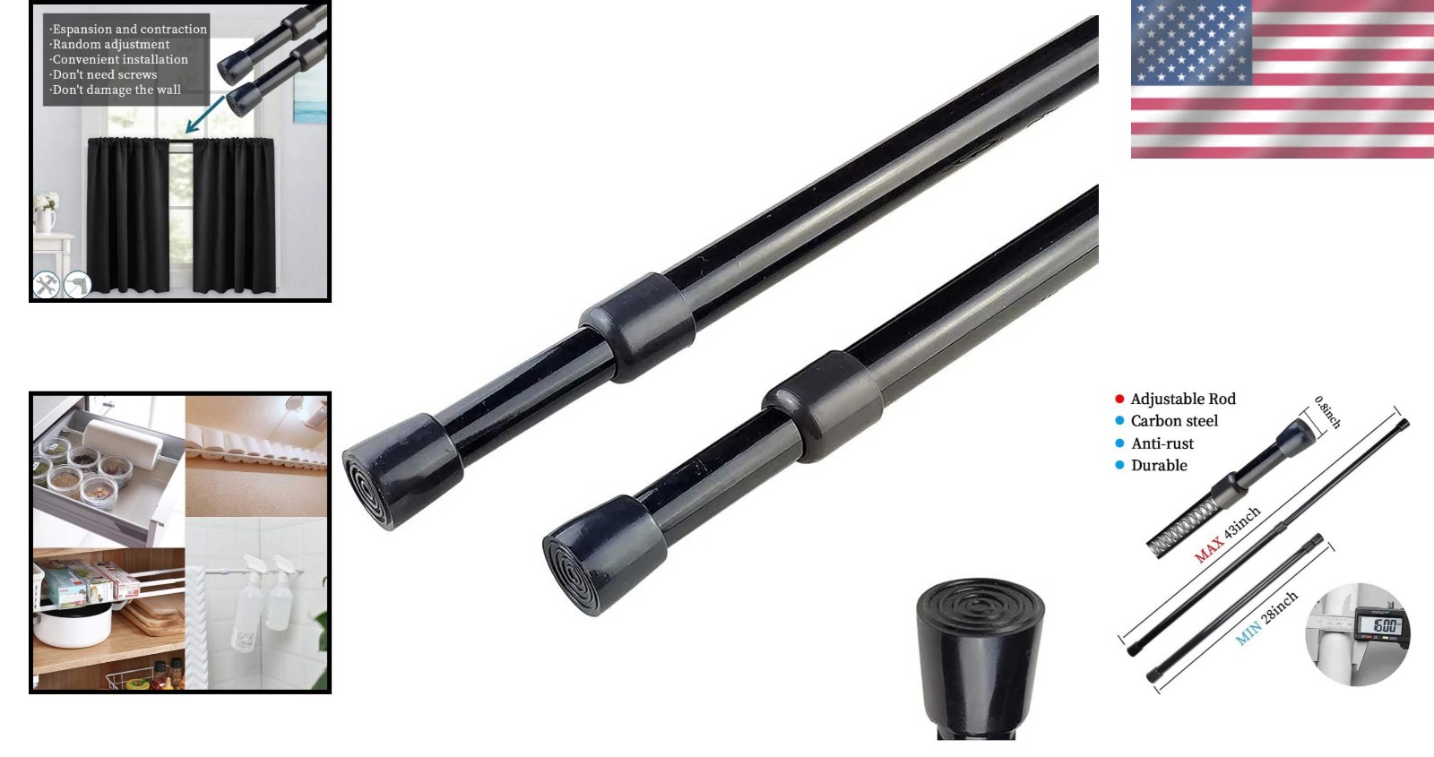 Sturdy 28-43 Inch Spring Tension Curtain Rod Set – Effortless Installation