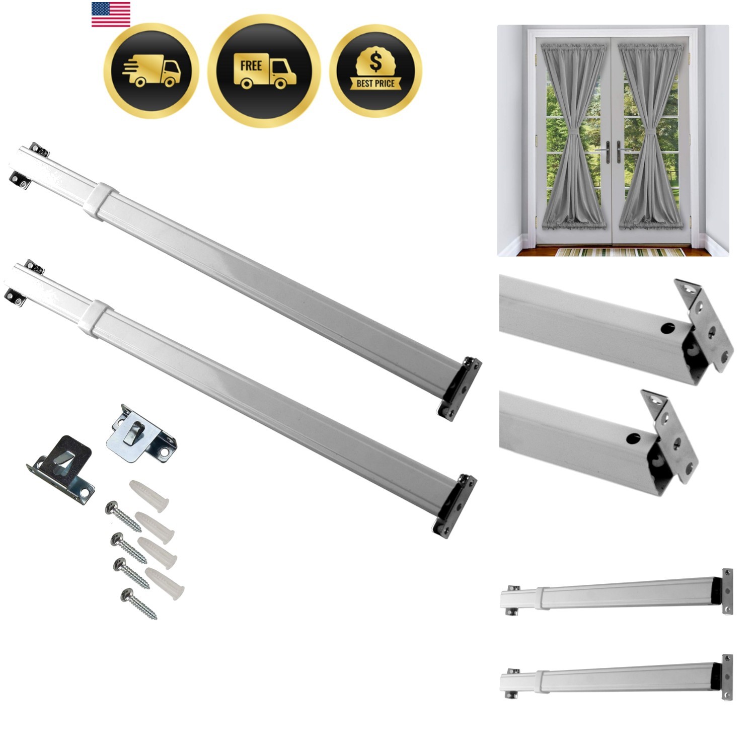 KSH-2036 Flat Sash Rod Set of 2, 20-36 inch, White