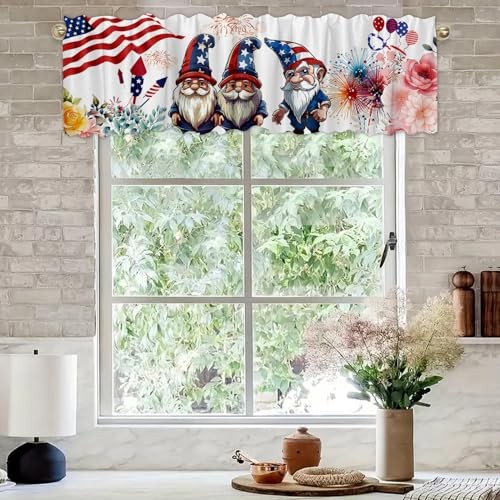 Independence Day Flag Window Treatment Valances Blue Red Star American White