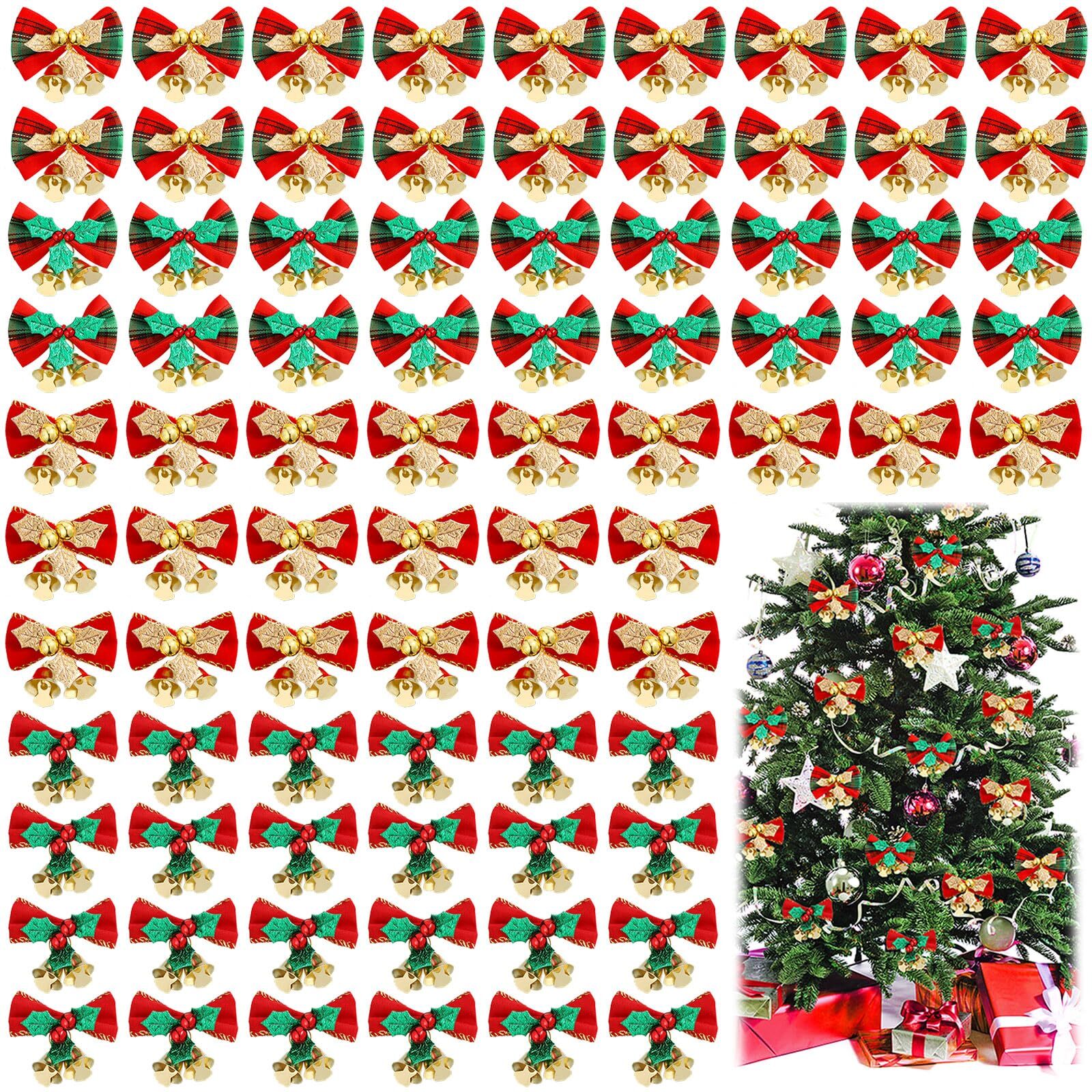 Christmas Bow with Bells for Crafts Christmas Mini Bowknot Ornament Craft Pre…