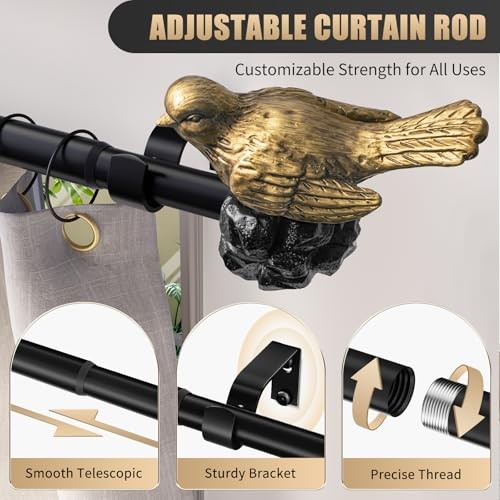Vintage Black Curtain Rod 18 to 45 Inches Curtain Rods for 18″-45″ Vintage Gold