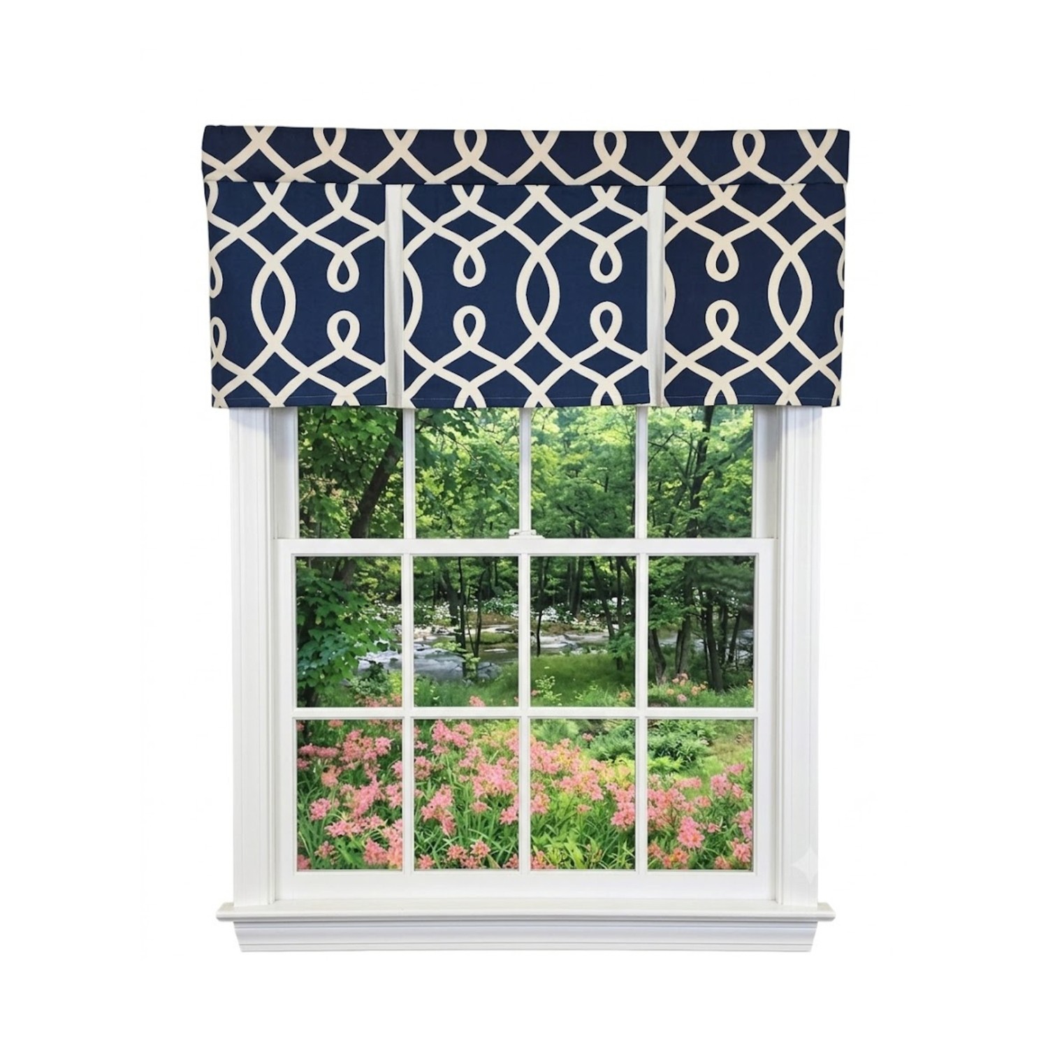 RLF Home Oblique Pleated Window Valance 100% Cotton Rod Pocket 50×17 Blue