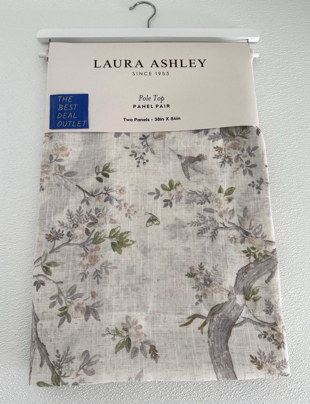 Laura Ashley Window Curtains 2 Panels 38 x 84″ Linen Khaki Gray Cream Pole Top