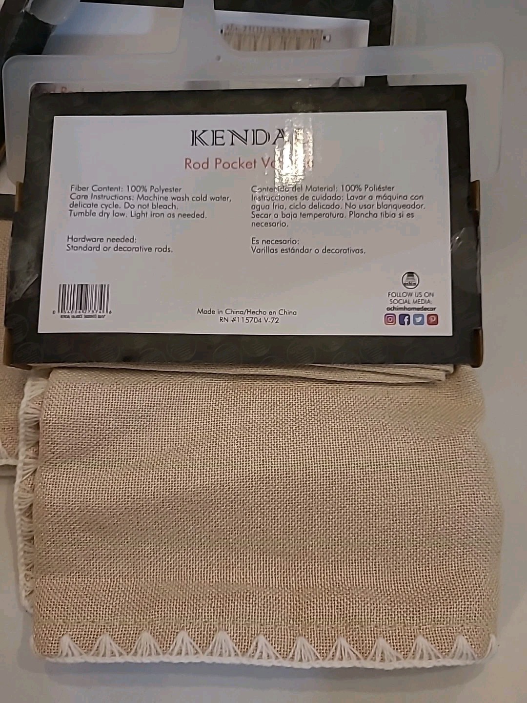 Farmhouse Rustic Kendal 3-Valances 58″x14″ & Curtain Panel Rod Pocket 52″W X 63″