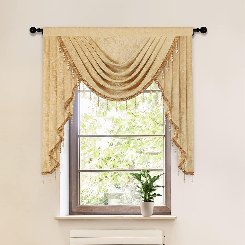 Thick Chenille Window Curtains Valance for Living Room Gold Swag Valance