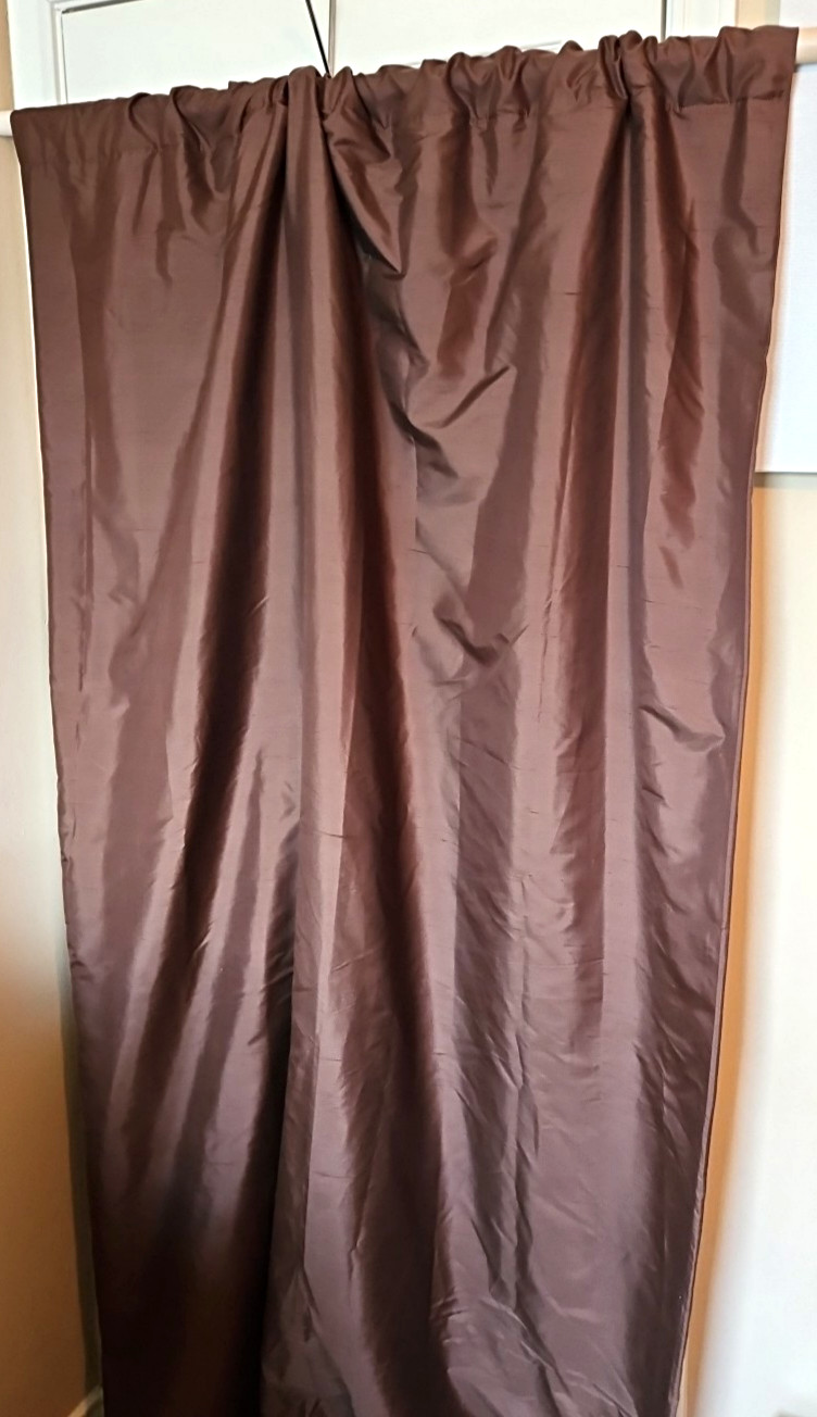 Pottery Barn 124”x50” Dark Brown 100% Silk Curtains Blackout Layer Lot of 2