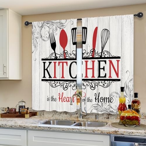 Rustic Country Farmhouse Kitchen Curtains 27.5″W x 39″L (Pack of 2) B-red