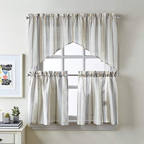 McKenzie Striped Window Kitchen Curtain Swag 54″W x 30″L (Pack of 1) Grey
