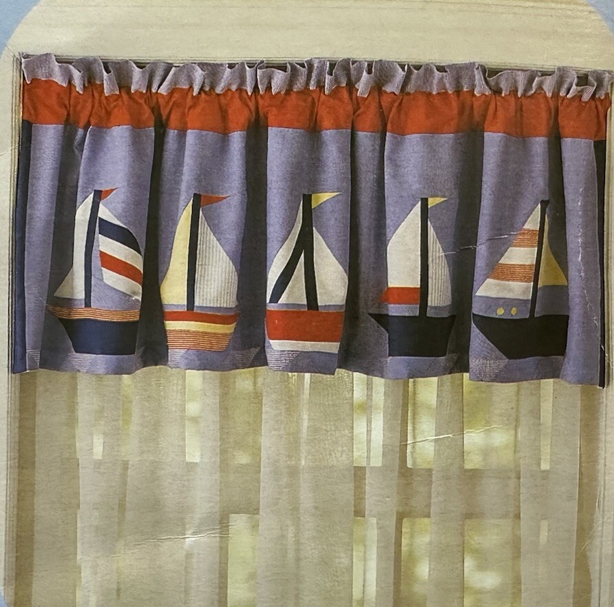 Window Valance SAILBOAT Boat Nautical Boys Ocean That’s Mine! Gingham Check New
