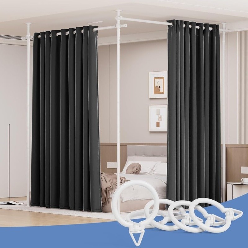 No Drill Curtain Tension Rod Room Divider Adjustable Portable Storage System New