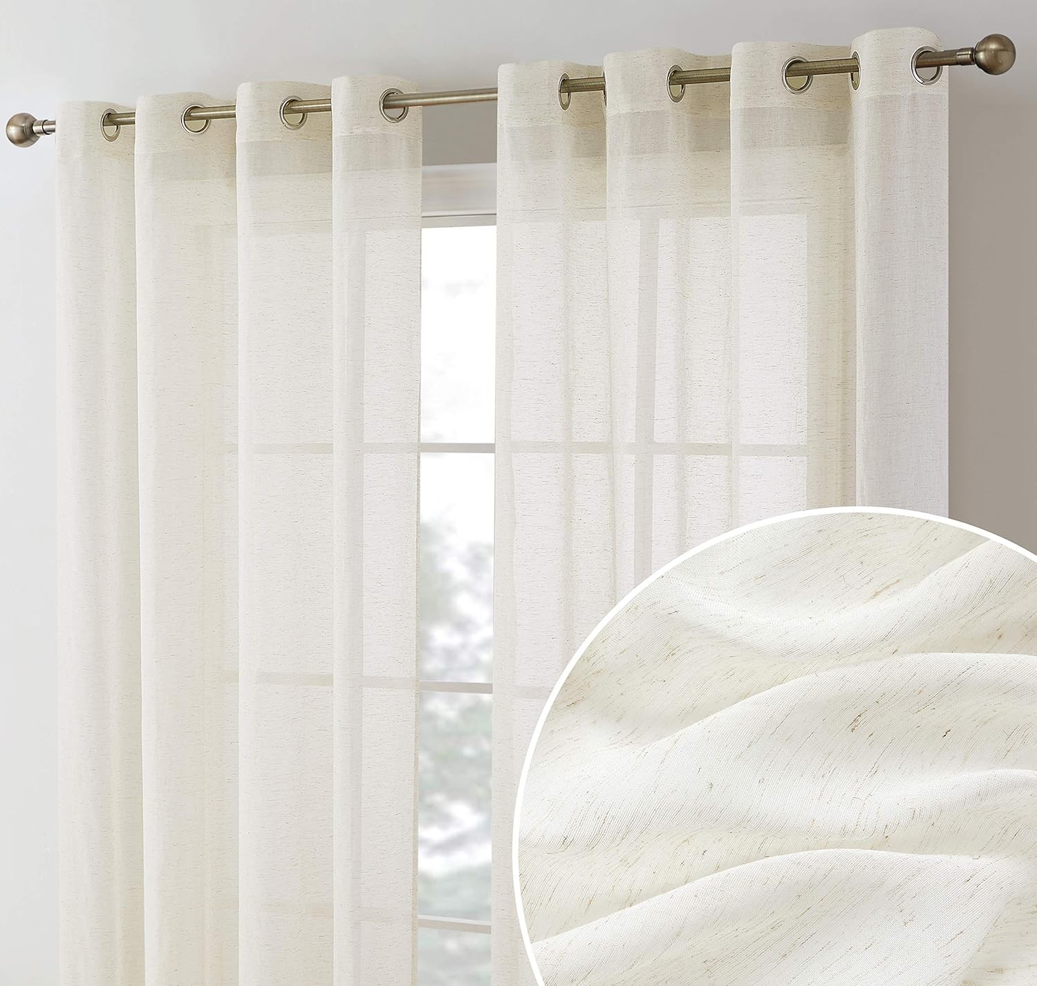 HLC.ME Sierra Burlap Flax Linen Semi Sheer Privacy Sun Light Filtering Transpare
