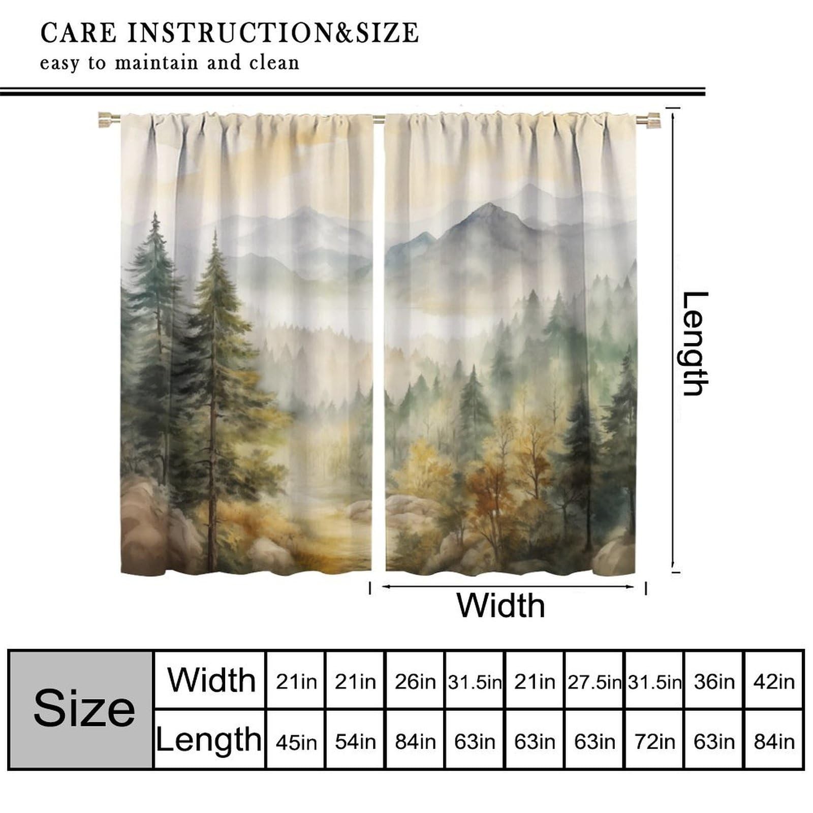 Forest Blackout Curtain for Kitchen, Mountain Forest Nature Tree Woodland Rod…