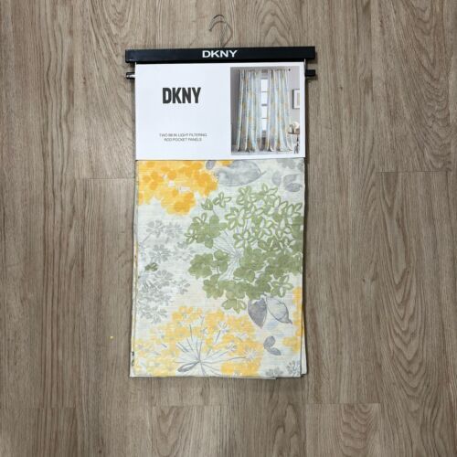 DKNY 50 x 96 Floral Fields Rod Pocket Cotton Curtains Yellow Green Gray Flowers