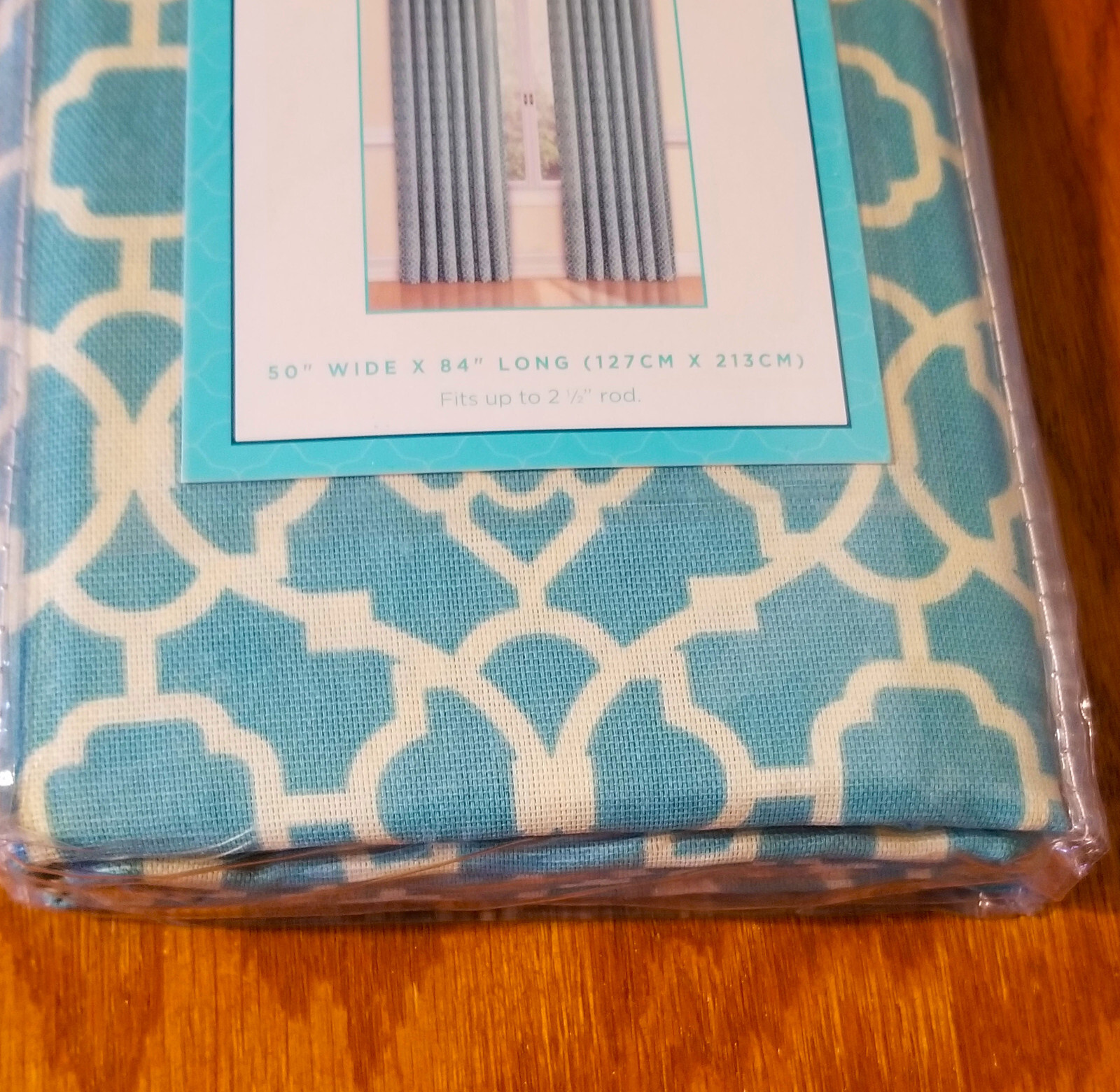 Waverly AQUA Lovely Lattice Back Tab Curtain Panels 84″ x 50″ RN105021 NEW (1)