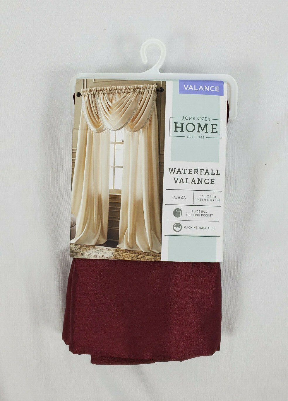 JCPenney Home Rich Burgundy Red Plaza Waterfall Valance, 57″x41″
