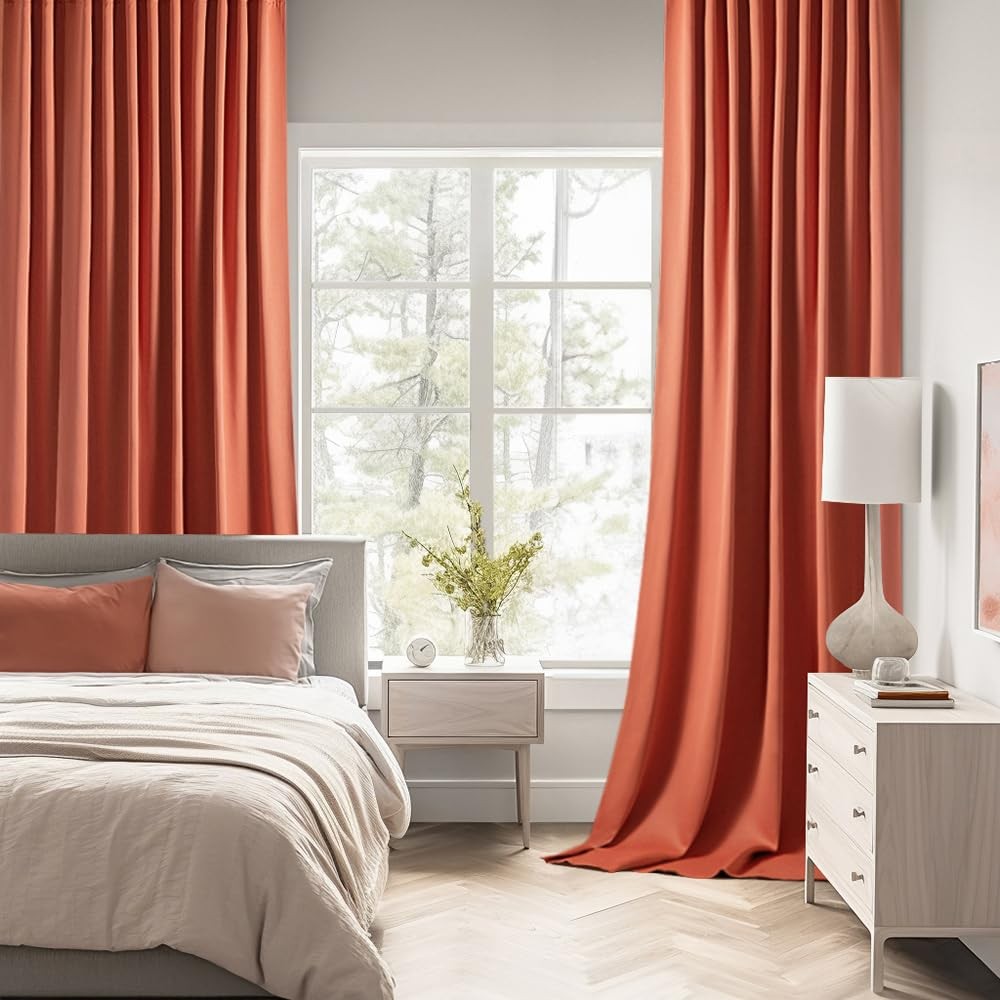MIULEE Back Tab Burnt Orange Blackout Curtains 108 Inch Long 2 Panels Set for Li