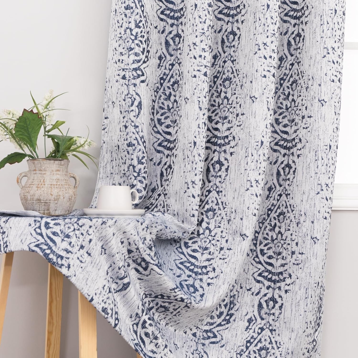 Short Curtains for Windows,Blackout Floral Damask Pattern Black Out Pretty